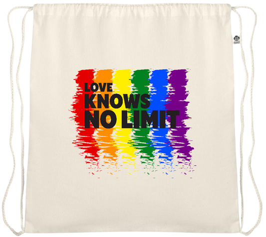 Love Knows No Limits Design - Essential medium organic cotton drawstring bag_BEIGE_front