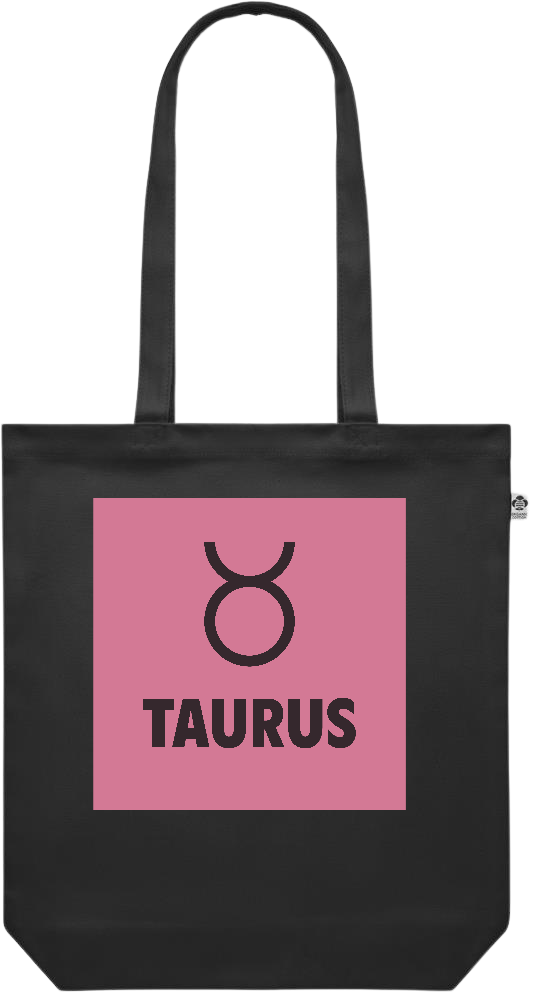 Zodiac Taurus Design - Premium colored organic canvas shopping bag_BLACK_front