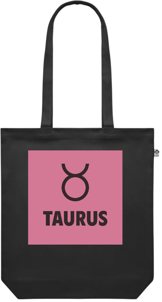 Zodiac Taurus Design - Premium colored organic canvas shopping bag_BLACK_front