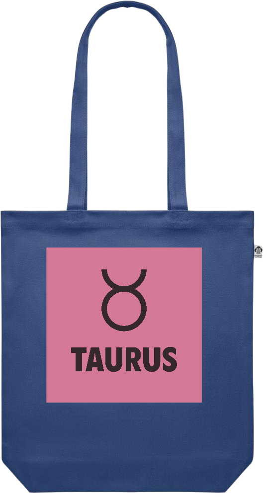 Zodiac Taurus Design - Premium colored organic canvas shopping bag_BLUE_front