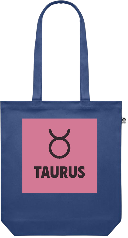 Zodiac Taurus Design - Premium colored organic canvas shopping bag_BLUE_front