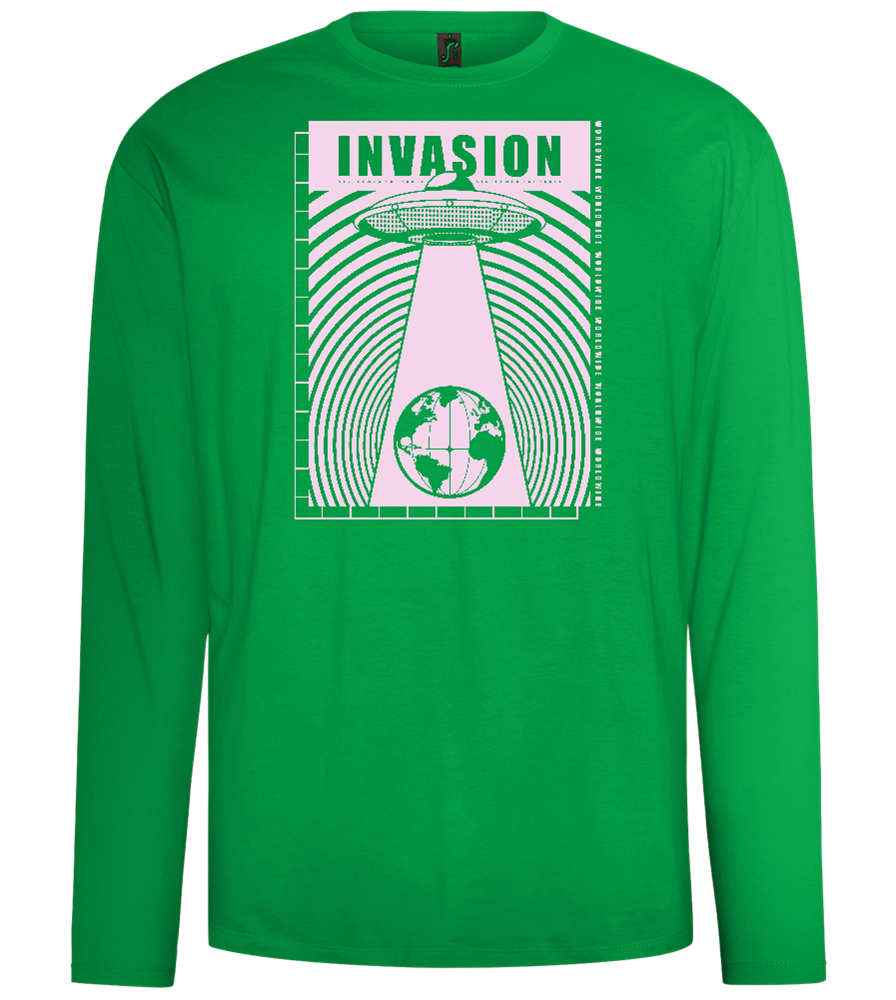 Invasion Ufo Design - Comfort men's long sleeve t-shirt_MEADOW GREEN_front