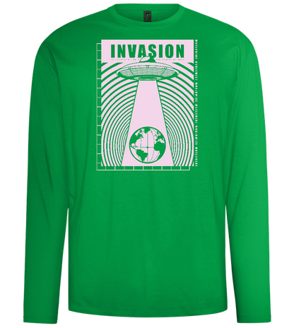 Invasion Ufo Design - Comfort men's long sleeve t-shirt_MEADOW GREEN_front