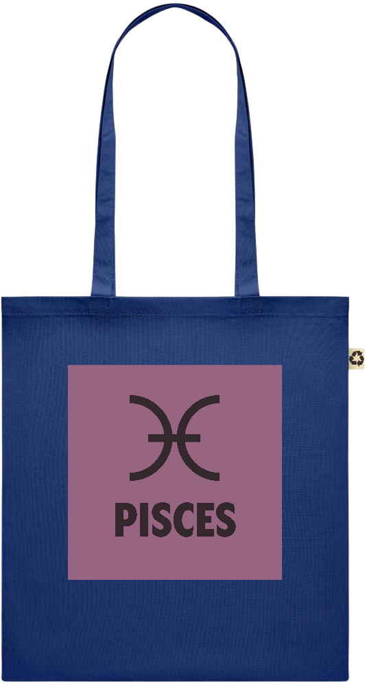 Zodiac Pisces Design - Recycled cotton colored shopping bag_BLUE_front