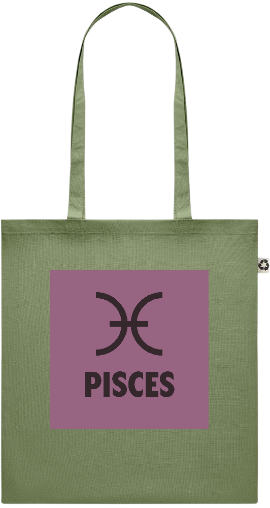 Zodiac Pisces Design - Recycled cotton colored shopping bag_GREEN_front