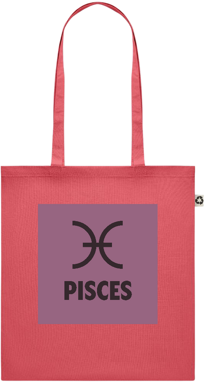 Zodiac Pisces Design - Recycled cotton colored shopping bag_RED_front