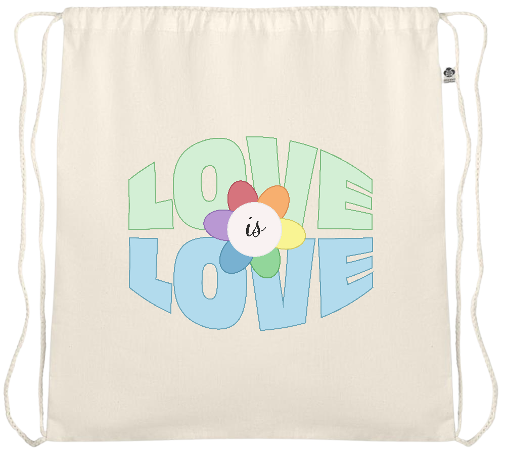 Love is Love Flower Design - Essential medium organic cotton drawstring bag_BEIGE_front