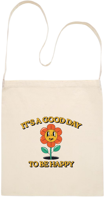 Its a Good Day to be Happy Design - Essential cross shoulder cotton tote bag_BEIGE_front