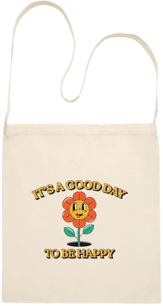 Its a Good Day to be Happy Design - Essential cross shoulder cotton tote bag_BEIGE_front