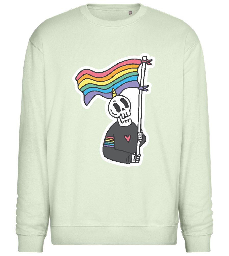 Skeleton Rainbow Flag Design - Comfort Essential Unisex Sweater_CREAMY GREEN_front