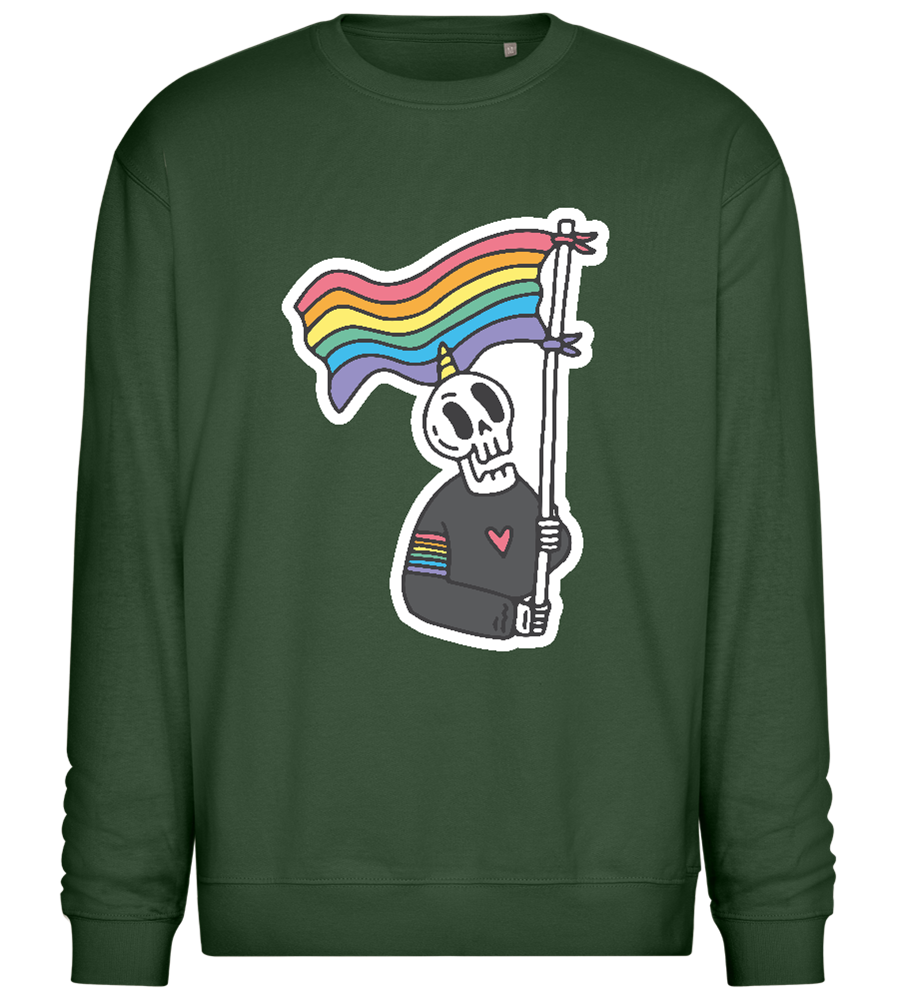 Skeleton Rainbow Flag Design - Comfort Essential Unisex Sweater_GREEN BOTTLE_front