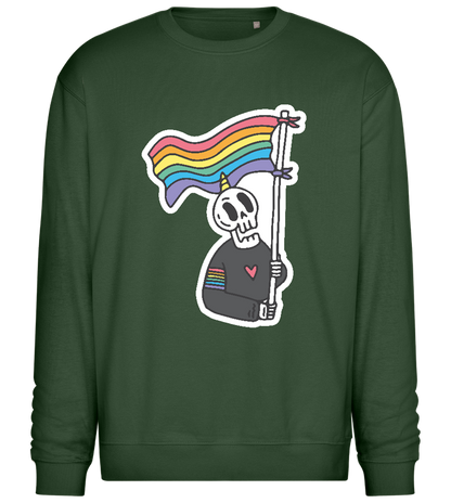 Skeleton Rainbow Flag Design - Comfort Essential Unisex Sweater_GREEN BOTTLE_front