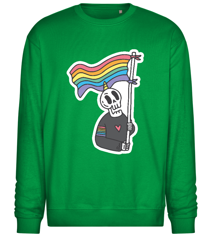 Skeleton Rainbow Flag Design - Comfort Essential Unisex Sweater_MEADOW GREEN_front