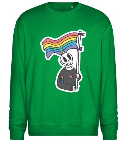 Skeleton Rainbow Flag Design - Comfort Essential Unisex Sweater_MEADOW GREEN_front