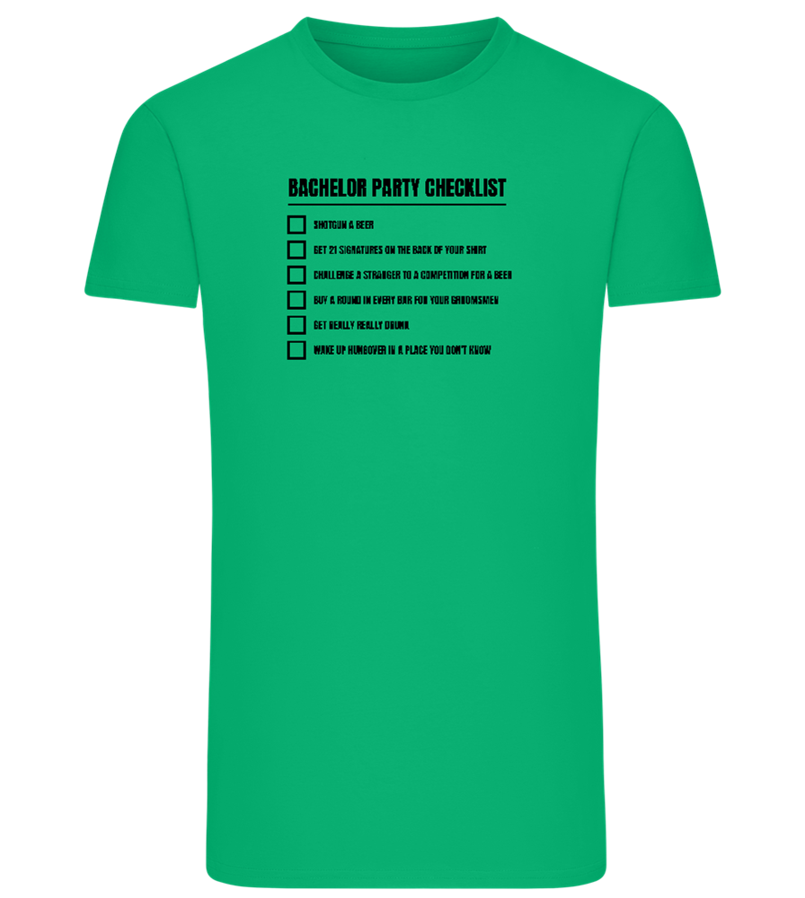 Bachelor Party Checklist Design - Comfort men's fitted t-shirt_MEADOW GREEN_front