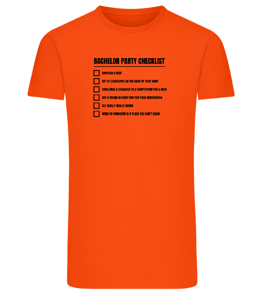 Bachelor Party Checklist Design - Comfort men's fitted t-shirt_ORANGE_front