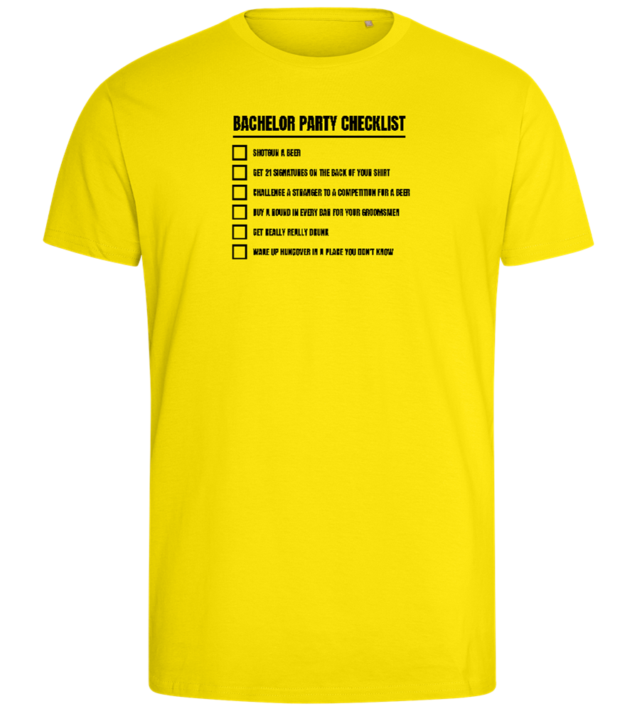 Bachelor Party Checklist Design - Comfort men's fitted t-shirt_YELLOW_front