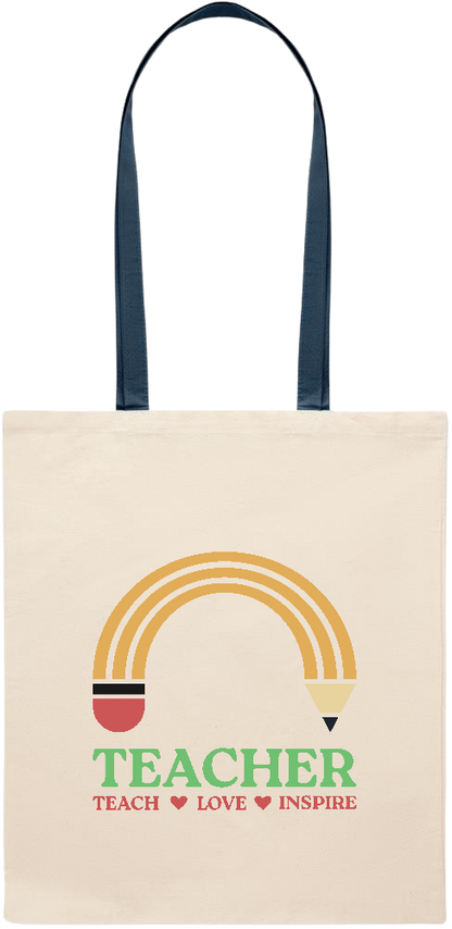 Teacher Pencil Design - Essential colored handle tote bag_BLUE_front