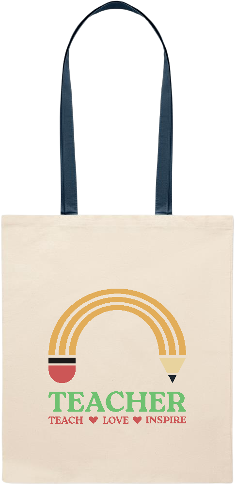 Teacher Pencil Design - Essential colored handle tote bag_BLUE_front