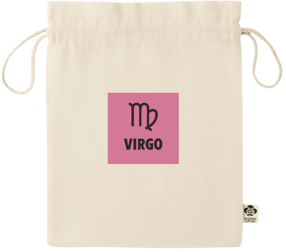 Zodiac Virgo Design - Essential medium organic drawcord gift bag_BEIGE_front