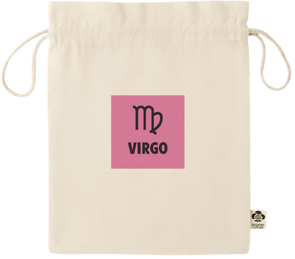 Zodiac Virgo Design - Essential medium organic drawcord gift bag_BEIGE_front