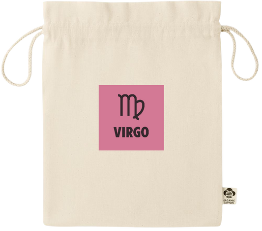 Zodiac Virgo Design - Essential medium organic drawcord gift bag_BEIGE_front