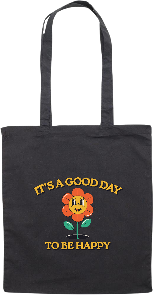 Its a Good Day to be Happy Design - Essential colored event tote bag_BLACK_front