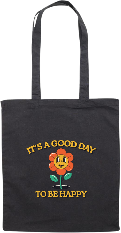 Its a Good Day to be Happy Design - Essential colored event tote bag_BLACK_front