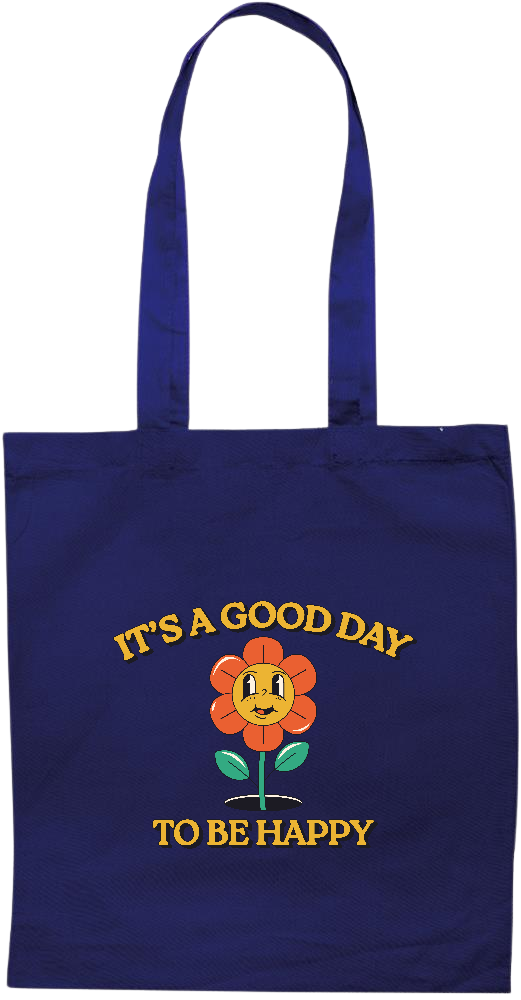 Its a Good Day to be Happy Design - Essential colored event tote bag_BLUE_front