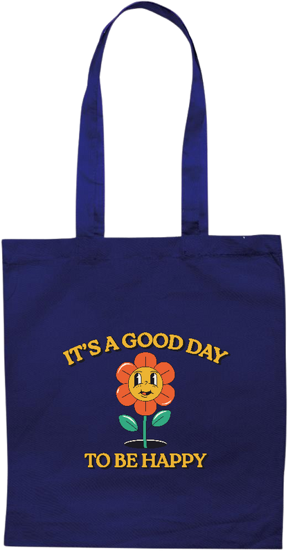 Its a Good Day to be Happy Design - Essential colored event tote bag_BLUE_front