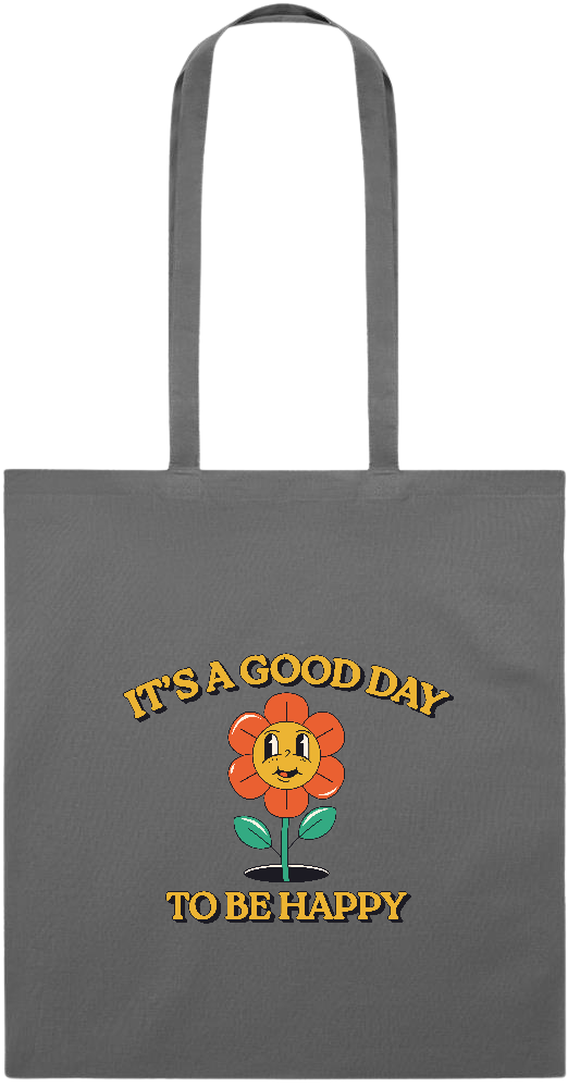 Its a Good Day to be Happy Design - Essential colored event tote bag_STONE GREY_front