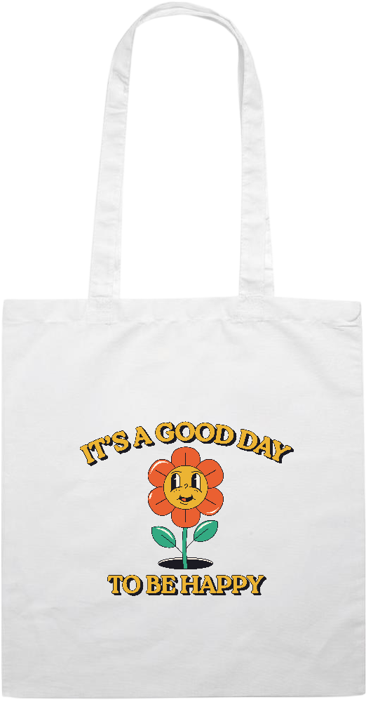 Its a Good Day to be Happy Design - Essential colored event tote bag_WHITE_front