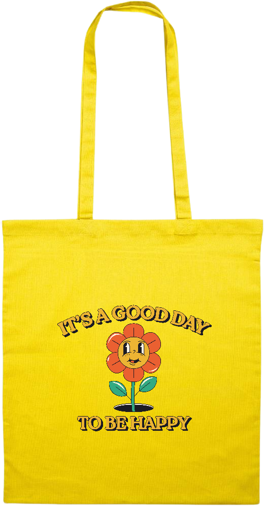 Its a Good Day to be Happy Design - Essential colored event tote bag_YELLOW_front