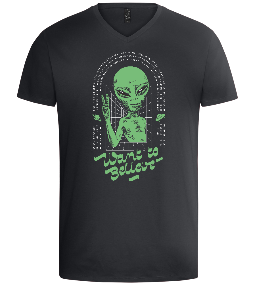 Want To Believe Alien Design - Basic men's v-neck t-shirt_DARK GRAY_front