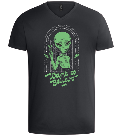 Want To Believe Alien Design - Basic men's v-neck t-shirt_DARK GRAY_front