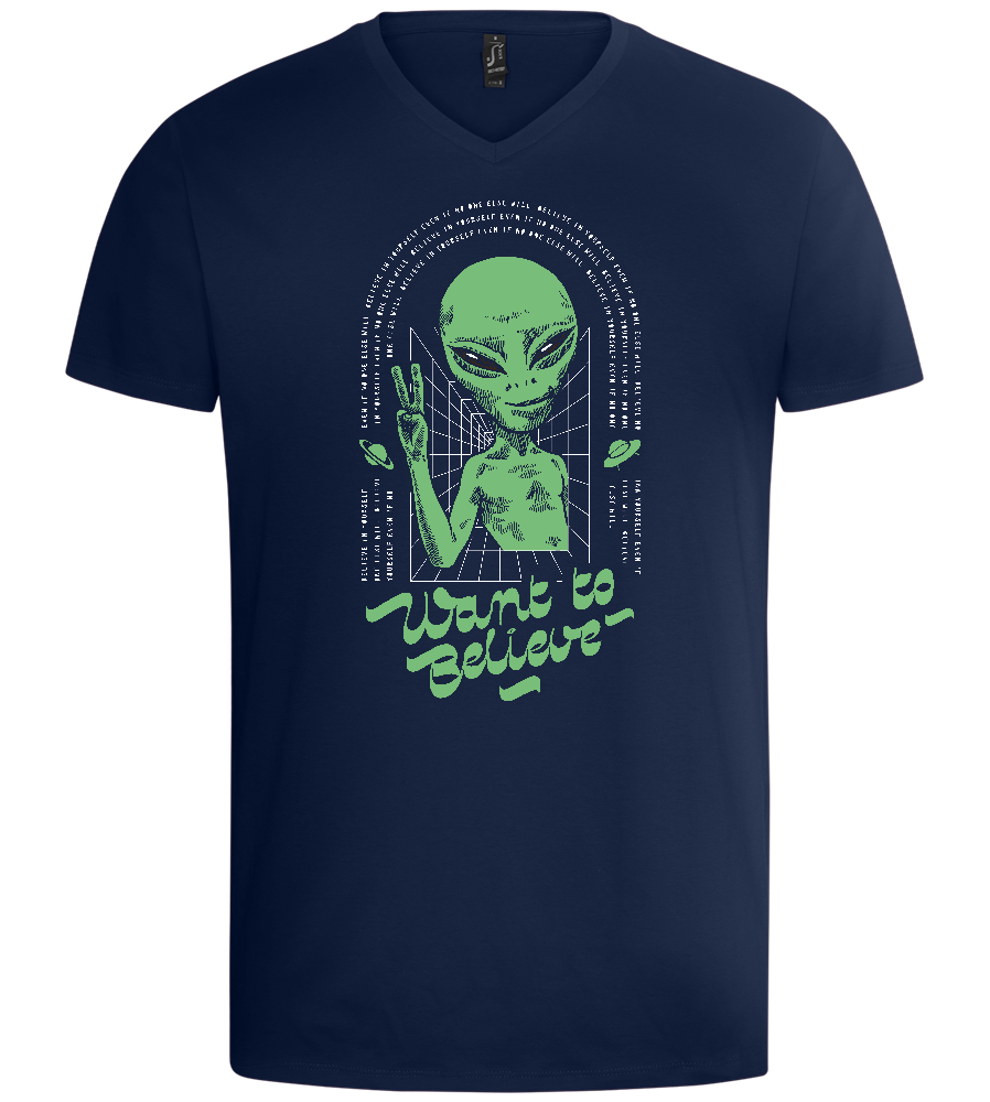 Want To Believe Alien Design - Basic men's v-neck t-shirt_MARINE_front