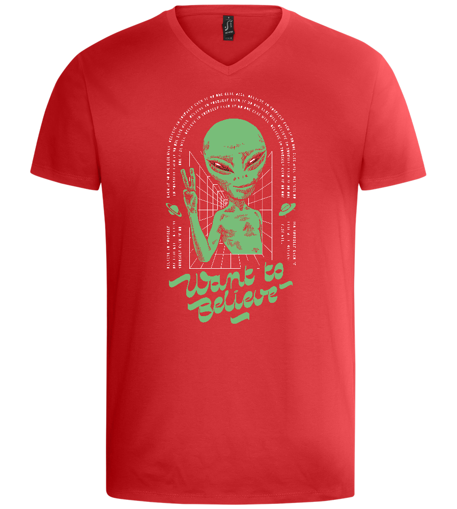 Want To Believe Alien Design - Basic men's v-neck t-shirt_RED_front