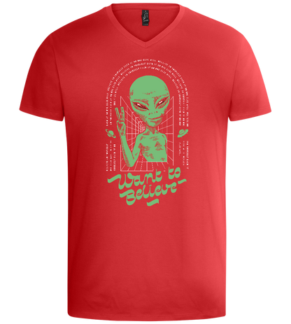 Want To Believe Alien Design - Basic men's v-neck t-shirt_RED_front