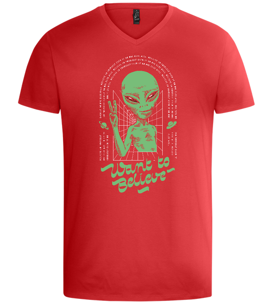 Want To Believe Alien Design - Basic men's v-neck t-shirt_RED_front