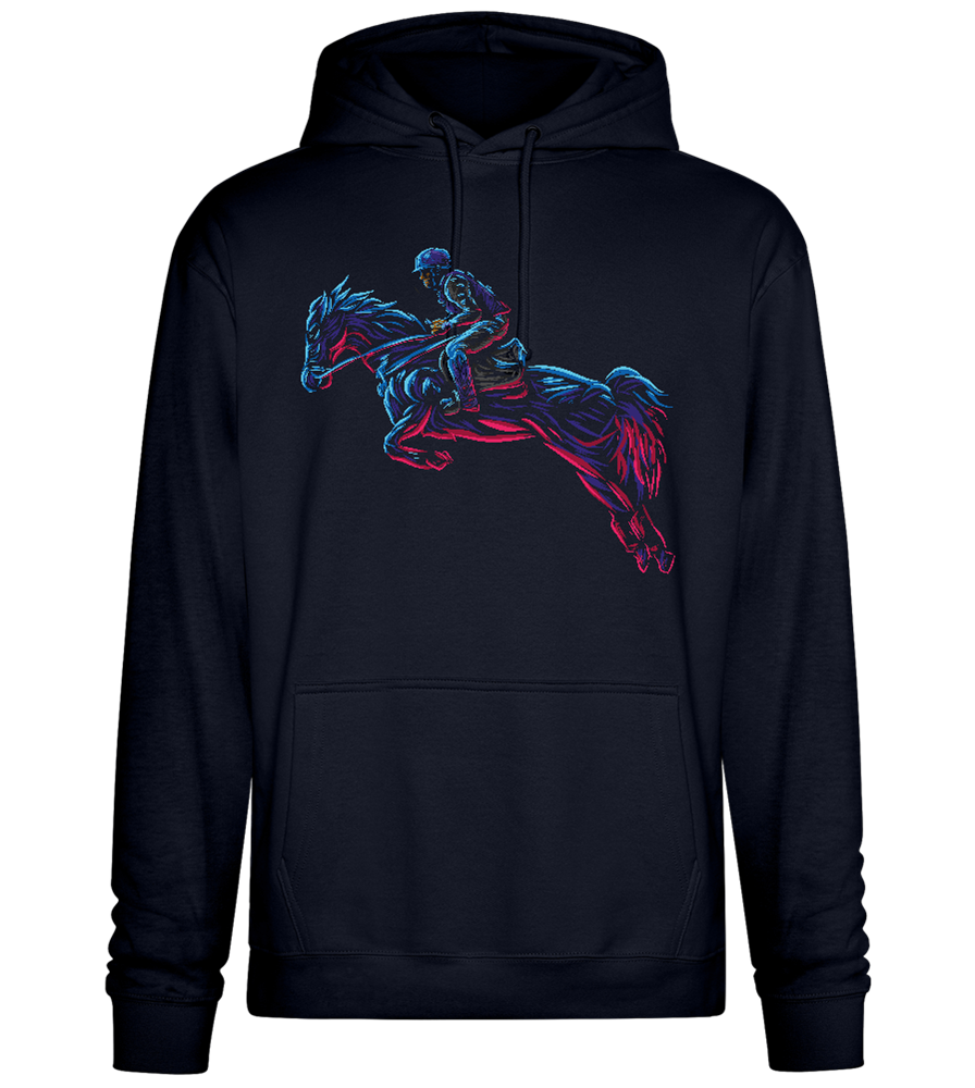 Horse Rider Neon Lights Design - Premium Essential Unisex Hoodie_FRENCH NAVY_front