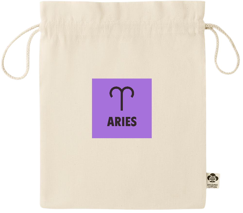 Zodiac Aries Design - Essential medium organic drawcord gift bag_BEIGE_front