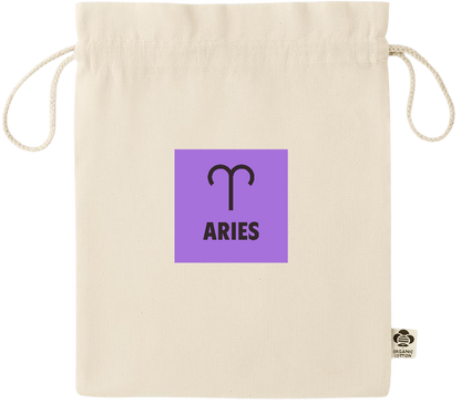 Zodiac Aries Design - Essential medium organic drawcord gift bag_BEIGE_front