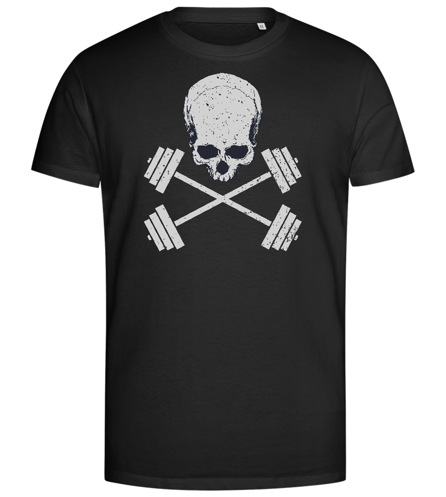 Skull and Barbells Design - Premium men's close fitting t-shirt_DEEP BLACK_front