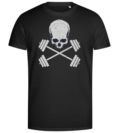 Skull and Barbells Design - Premium men's close fitting t-shirt_DEEP BLACK_front