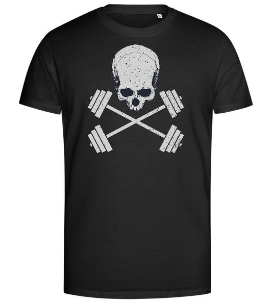 Skull and Barbells Design - Premium men's close fitting t-shirt_DEEP BLACK_front