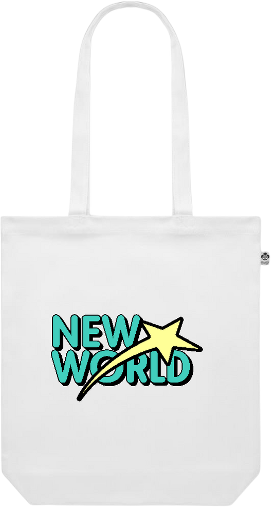 New World Design - Premium colored organic canvas shopping bag_WHITE_front