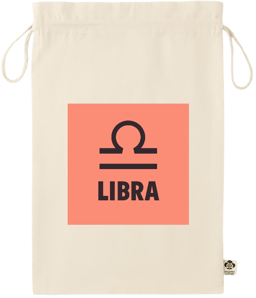 Zodiac Libra Design - Essential large organic drawcord gift bag_BEIGE_front