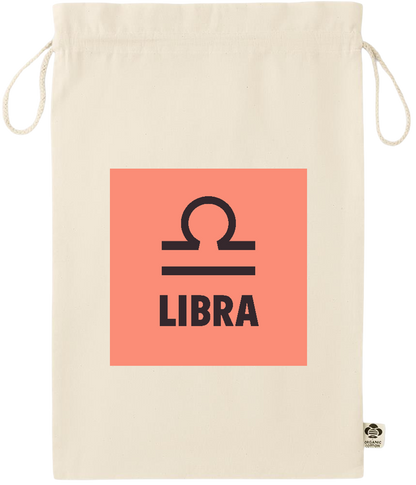 Zodiac Libra Design - Essential large organic drawcord gift bag_BEIGE_front