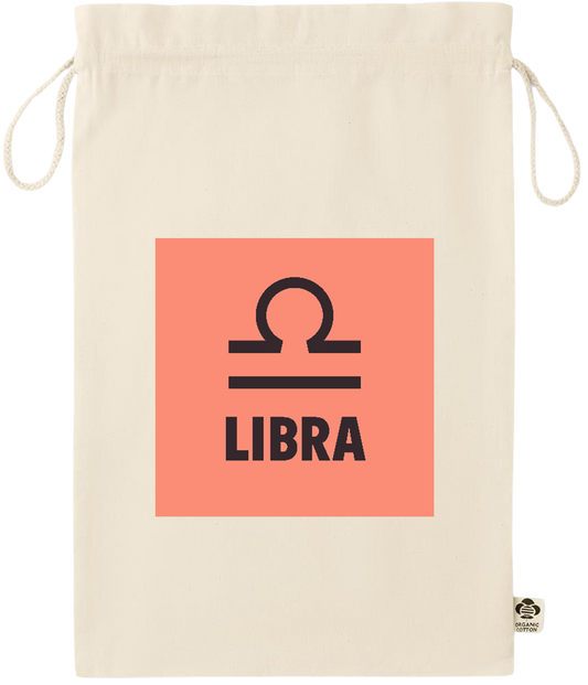 Zodiac Libra Design - Essential large organic drawcord gift bag_BEIGE_front