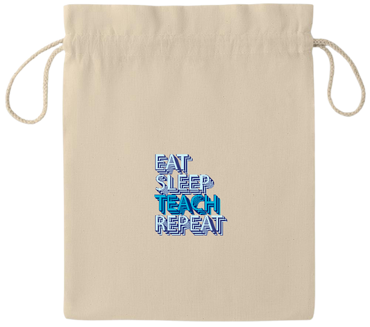 Eat Sleep Teach Repeat Design - Essential medium drawcord gift bag_BEIGE_front